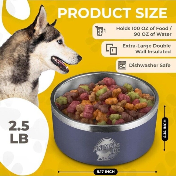 COPY - 100 OZ EXTRA LARGE DOUBLE WALL INSULATED DOG WATER BOWL STAINLESS STEEL … - Picture 4 of 5